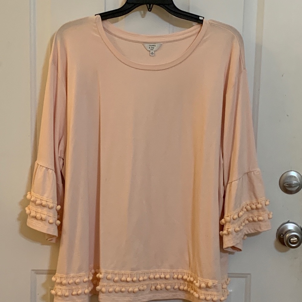 Pink top with Pom Pom trim from Crown & Ivy. 3X. Worn twice.
